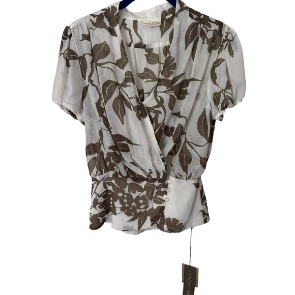 NWT Eva Mendes by New York and Company sheer puff sleeve wrap blouse size small - Picture 1 of 13